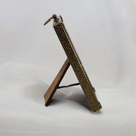 Antique Brass Ornate Standing Picture Frame With Velvet Backing & Easel Stand - Picture 5 of 10